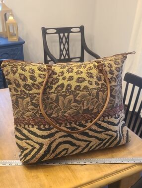 Vintage Bueno Safari Animal Print Tapestry Weekender Tote Bag